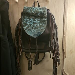 American Darling Brown and Teal Backpack with Fringe